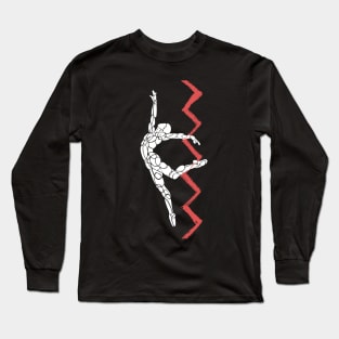 Zig Zag Athlete Jump Dancer Outline Long Sleeve T-Shirt